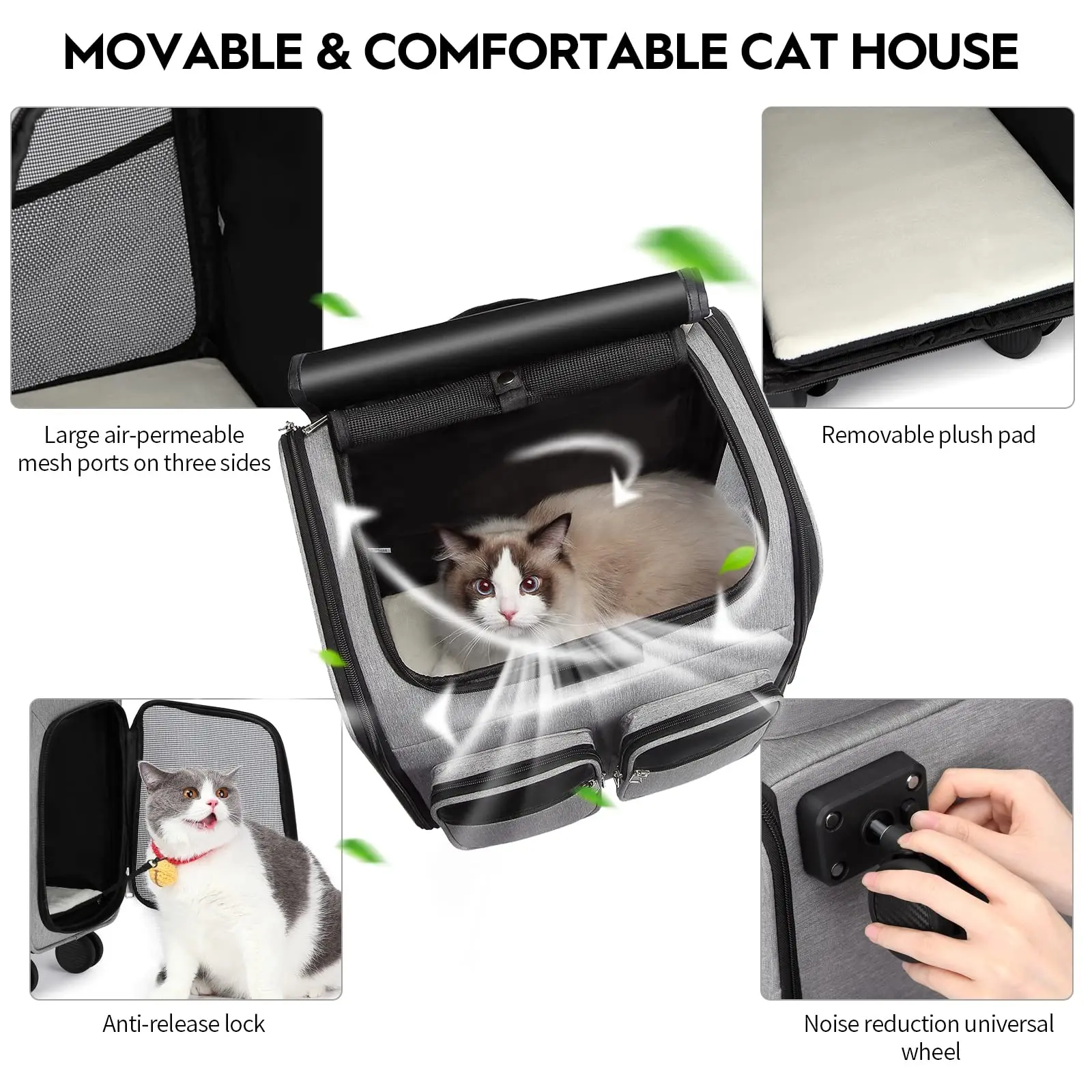 Airline Approved Small Dog Collapsible Backpack Pet Car Travel Bag Rolling Large Cat Carrier for Large Cats With on Wheels