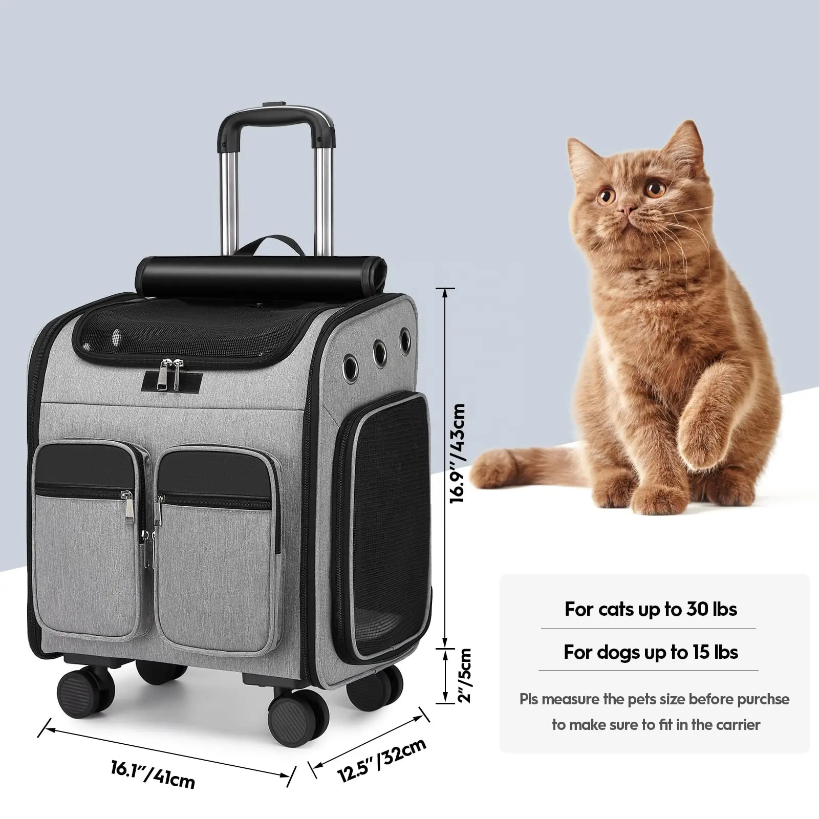 Airline Approved Small Dog Collapsible Backpack Pet Car Travel Bag Rolling Large Cat Carrier for Large Cats With on Wheels
