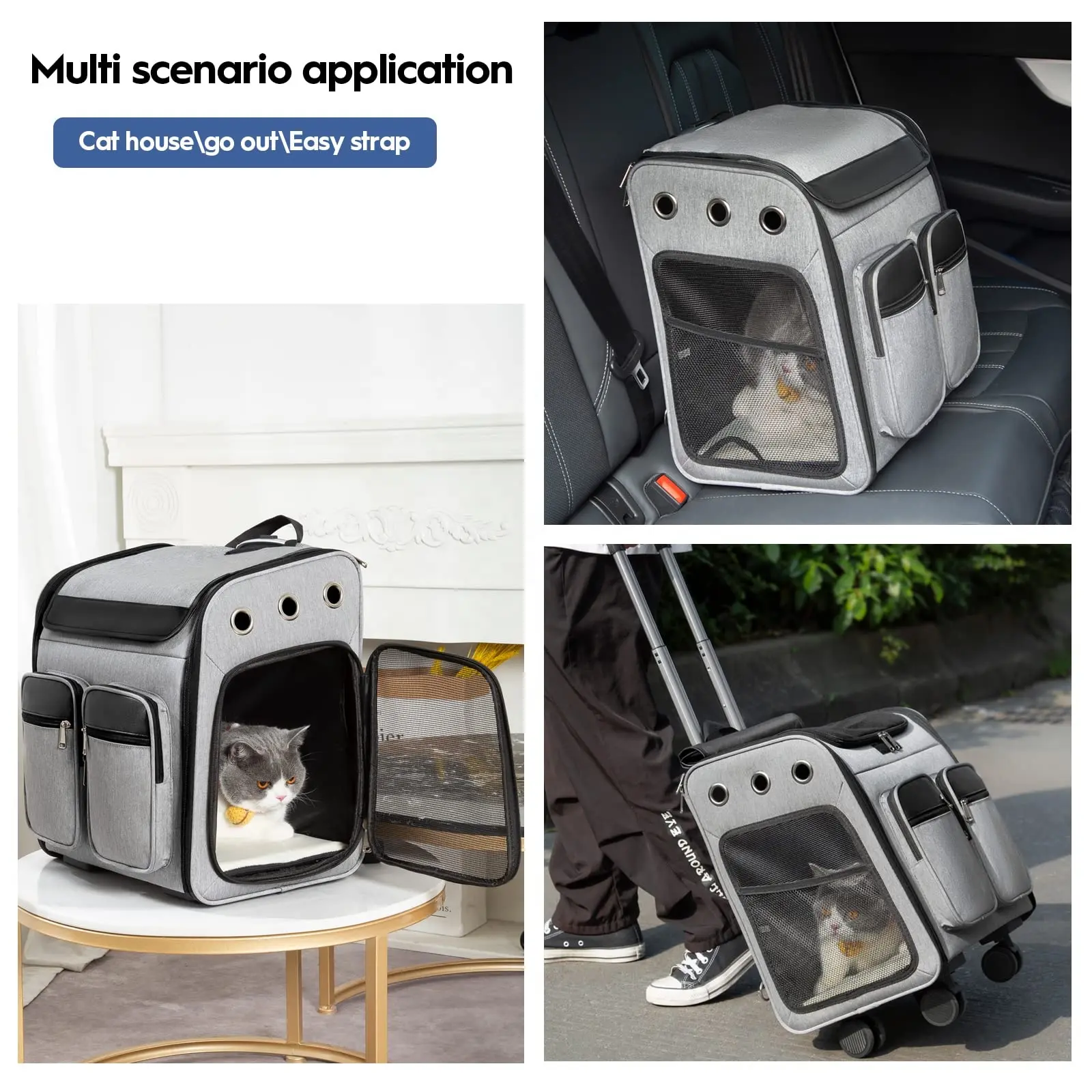 Airline Approved Small Dog Collapsible Backpack Pet Car Travel Bag Rolling Large Cat Carrier for Large Cats With on Wheels