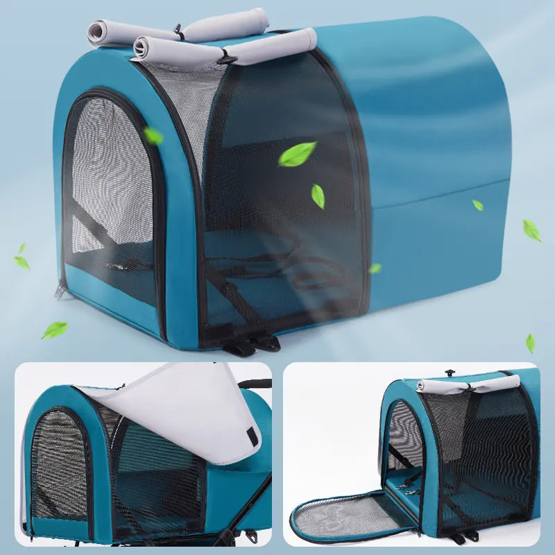 Outdoor Travel Cat and Dog Large Space Four-Wheeled Cart Lightweight Folding Double Deck Pet Stroller