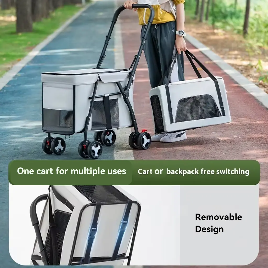 Double-Layer Luxury Pet Stroller for Small Large Dogs Cats Lightweight Foldable Outdoor Travel Pet Trolley