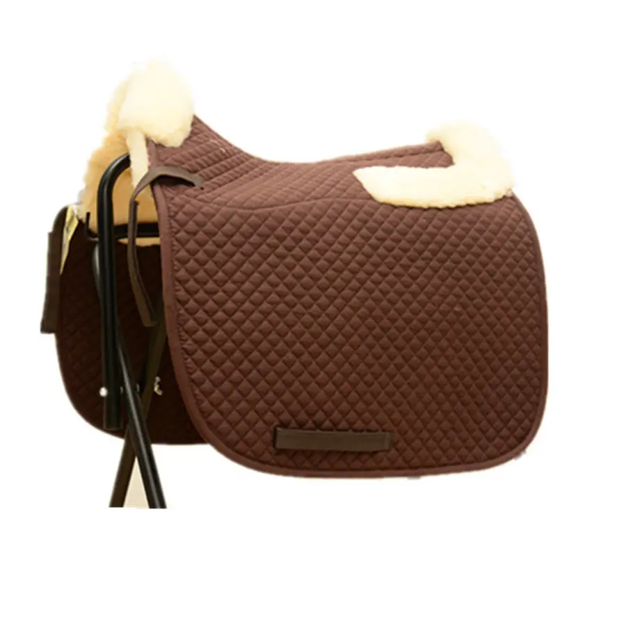 Wool White Black Horse Contoured Saddle Pad