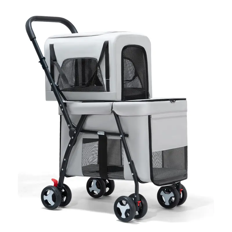 Double-Layer Luxury Pet Stroller for Small Large Dogs Cats Lightweight Foldable Outdoor Travel Pet Trolley