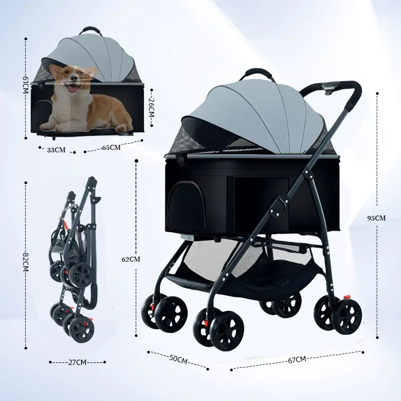 Luxury High Quality 4-Wheel Pet Stroller for Small Dogs and Cats