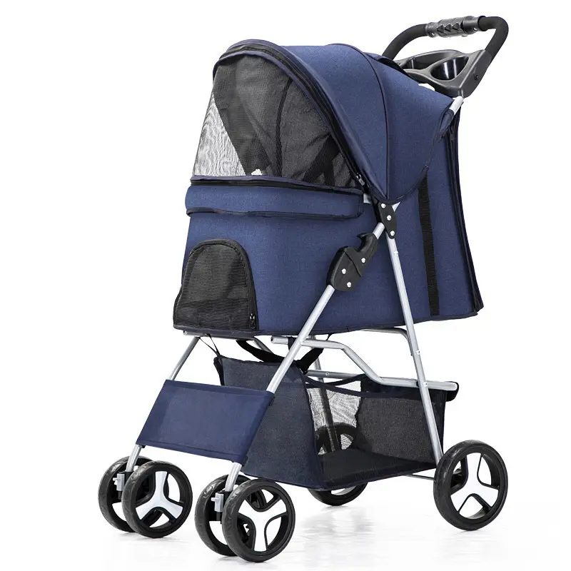 Travel-friendly 4-Wheel Pet Trolley Dog Stroller and Cat Cart Carrier Comfortable Convenient Pet Stroller Bag for Cats Dogs