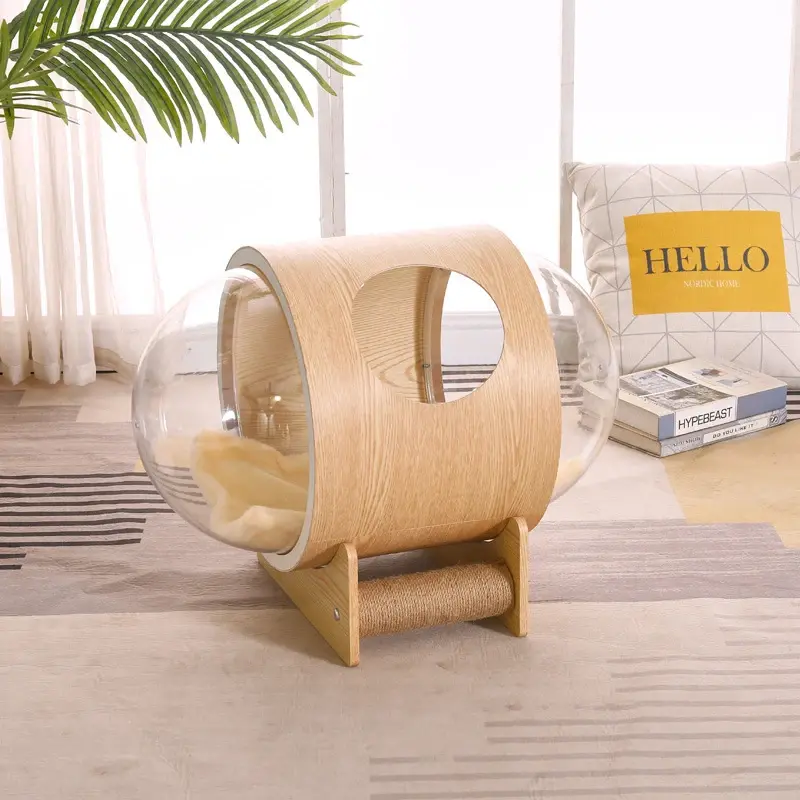 Wholesale Luxury Indoor Wooden Enclosed Cat Winter Box Bed Capsule Solid Sustainable Cat Hous House Wood for Wood Push-up CN;HEB