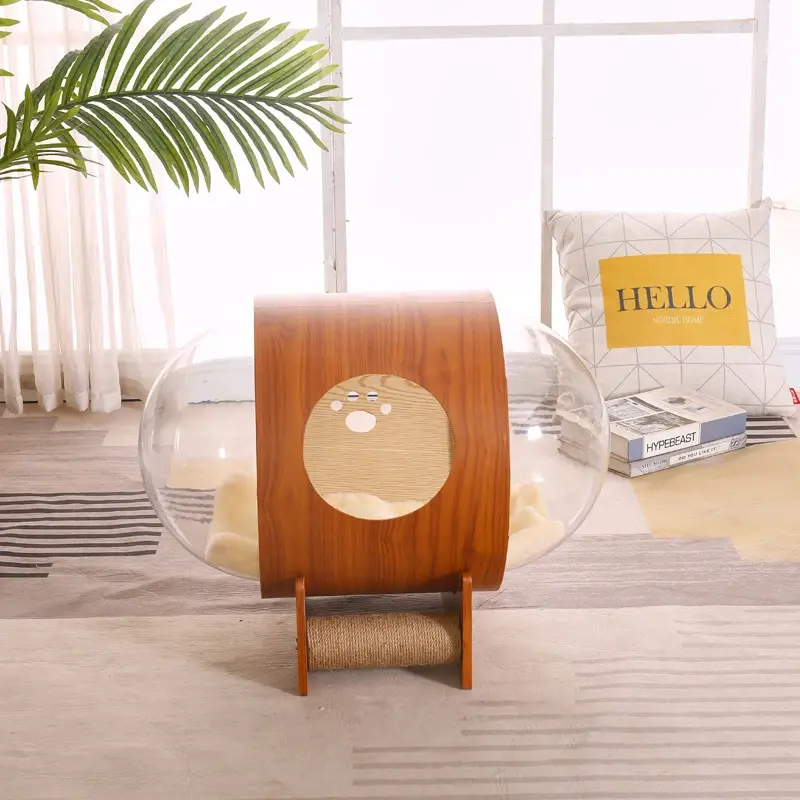 Wholesale Luxury Indoor Wooden Enclosed Cat Winter Box Bed Capsule Solid Sustainable Cat Hous House Wood for Wood Push-up CN;HEB