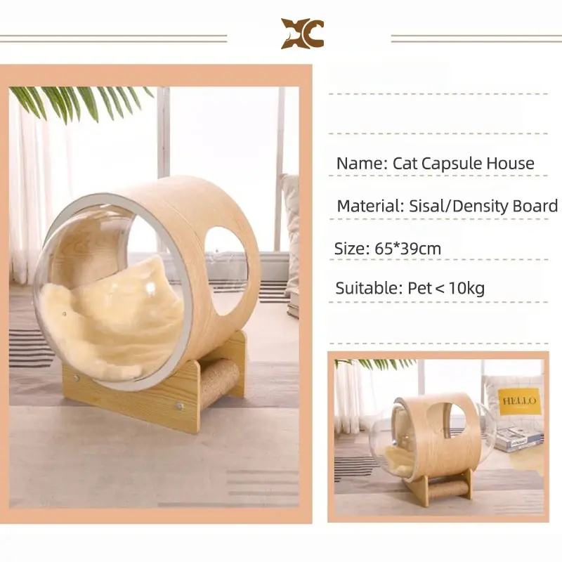 Wholesale Luxury Indoor Wooden Enclosed Cat Winter Box Bed Capsule Solid Sustainable Cat Hous House Wood for Wood Push-up CN;HEB