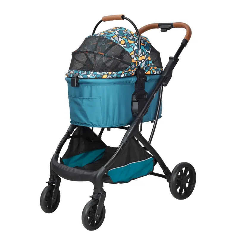 4 Wheels Adjustable Pet Stroller One-hand Folding Pushchair Travel Shopping Detachable Bassinet