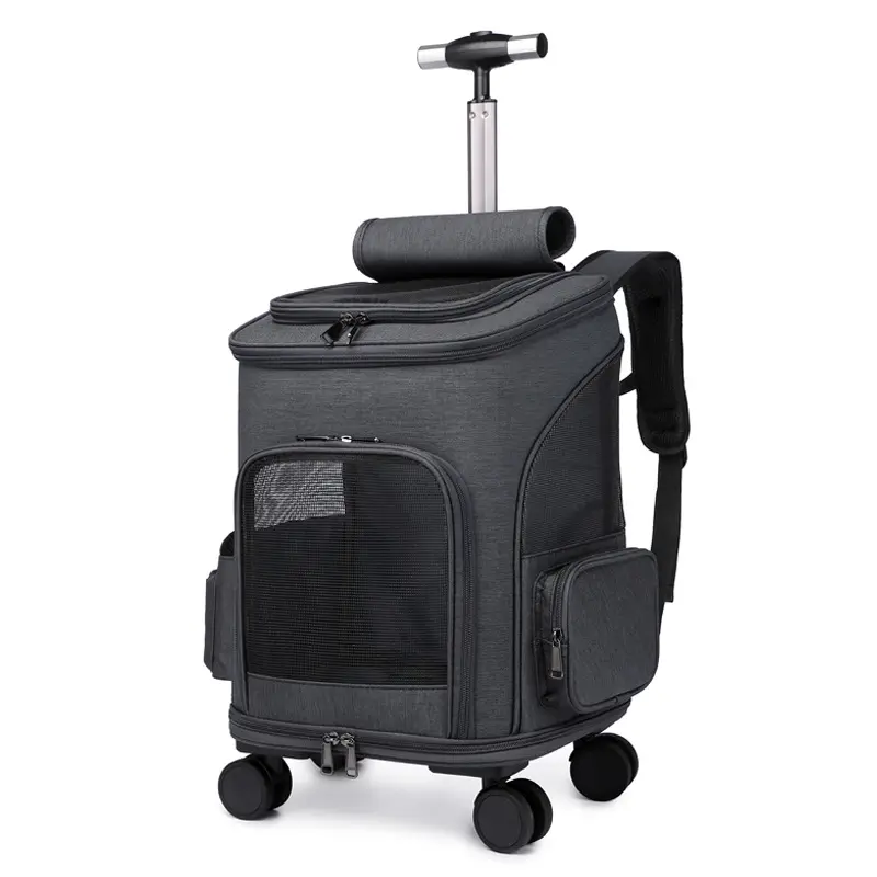 Nylon Dog Cat Backpack Trolley Foldable Detachable Removable Wheeled Pet Carrier Pet Stroller Dog Carrier