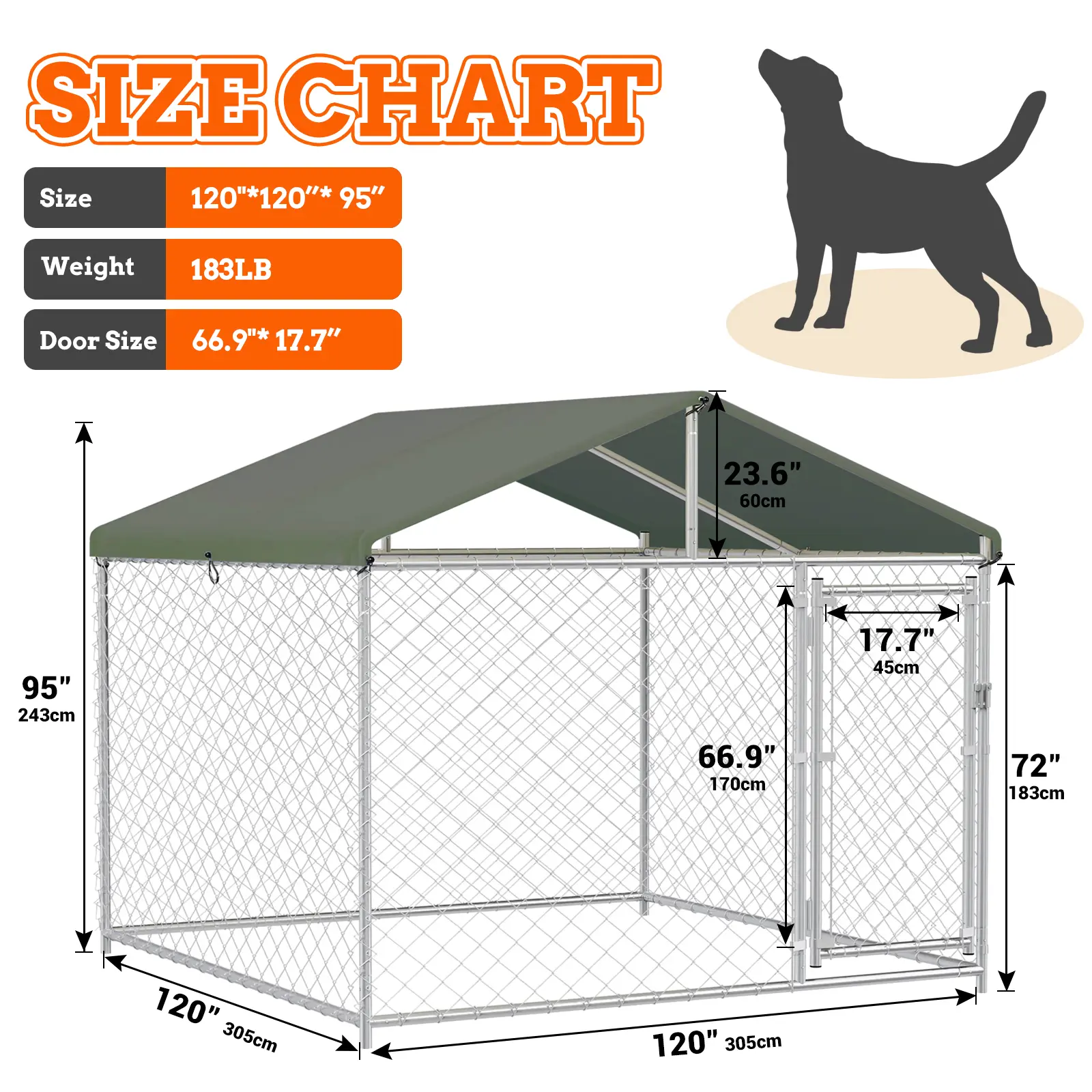 Large Outdoor Dog Kennel, 10x10 Heavy Duty Outside Dog Kennel With Roof, Galvanized Steel Dog Kennel Fence