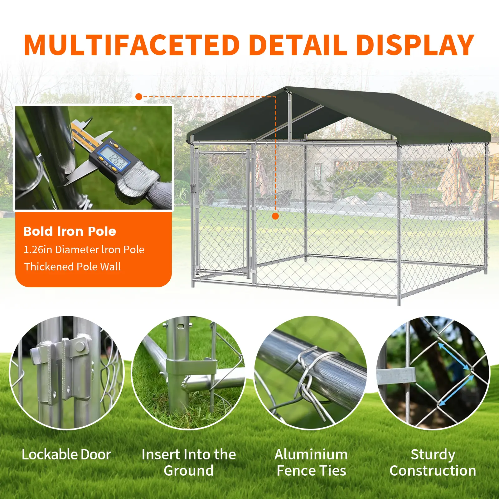 Large Outdoor Dog Kennel, 10x10 Heavy Duty Outside Dog Kennel With Roof, Galvanized Steel Dog Kennel Fence