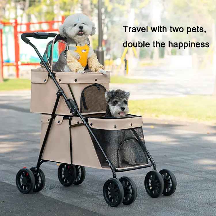 Wholesale Double Layer Waterproof Foldable Detachable Outdoor Large Cat Cart Trolley Dog Pet Stroller