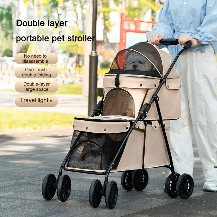 Wholesale Double Layer Waterproof Foldable Detachable Outdoor Large Cat Cart Trolley Dog Pet Stroller