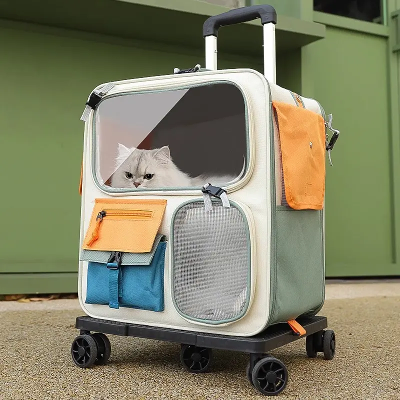 Large Universal Detachable Car Camping Outdoor Pet Stroller Breathable Square Soft-Sided Travel Carrier for Cats Dogs Oxford