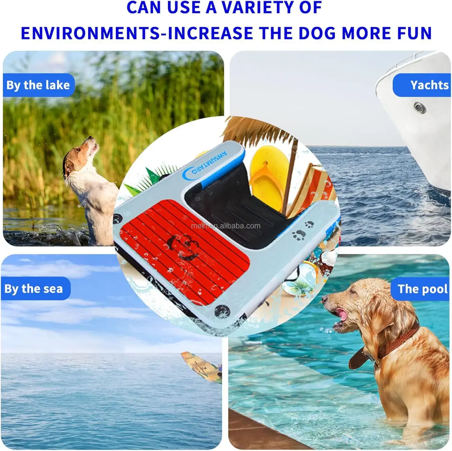 Inflatable Dog Dock Dog Raft Water Sports Floating Platform Swimming Pool Boat Dock ramp Ladder Dog On Water Ladder Steps Pets