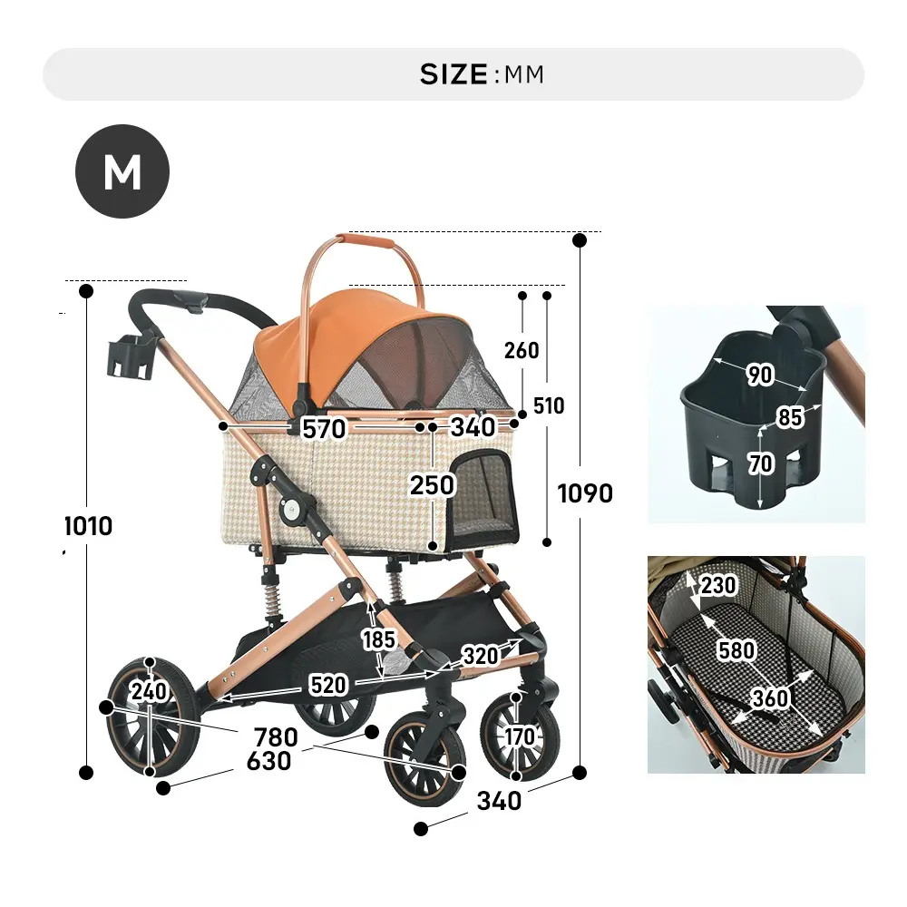 2024 Lightweight Foldable Jogging Stroller with Storage Basket for Cats and Dogs Pet Carrier Trolley