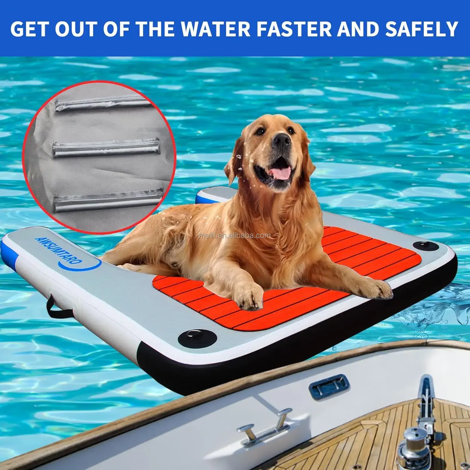 Inflatable Dog Dock Dog Raft Water Sports Floating Platform Swimming Pool Boat Dock ramp Ladder Dog On Water Ladder Steps Pets