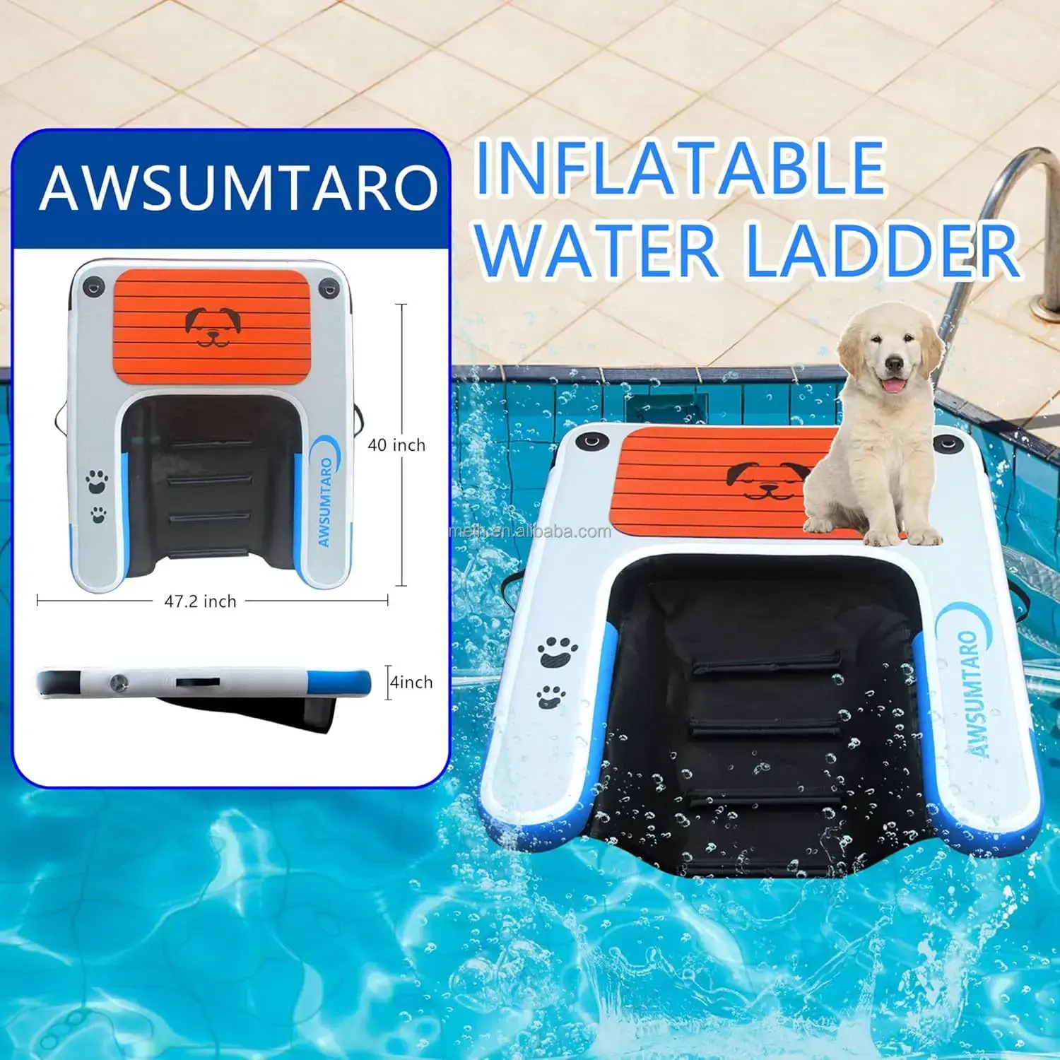 Inflatable Dog Dock Dog Raft Water Sports Floating Platform Swimming Pool Boat Dock ramp Ladder Dog On Water Ladder Steps Pets