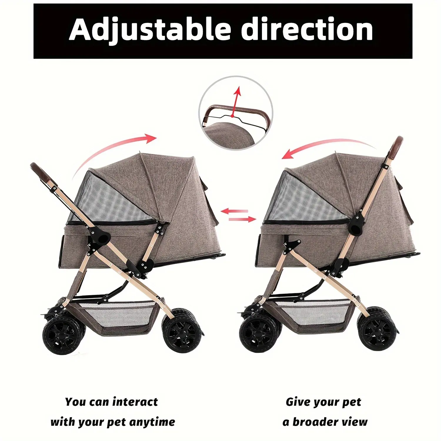Deluxe Four Wheel Dog Stroller with Weather Resistant Cover and Handy Storage for Strolling Small Pooches in Style