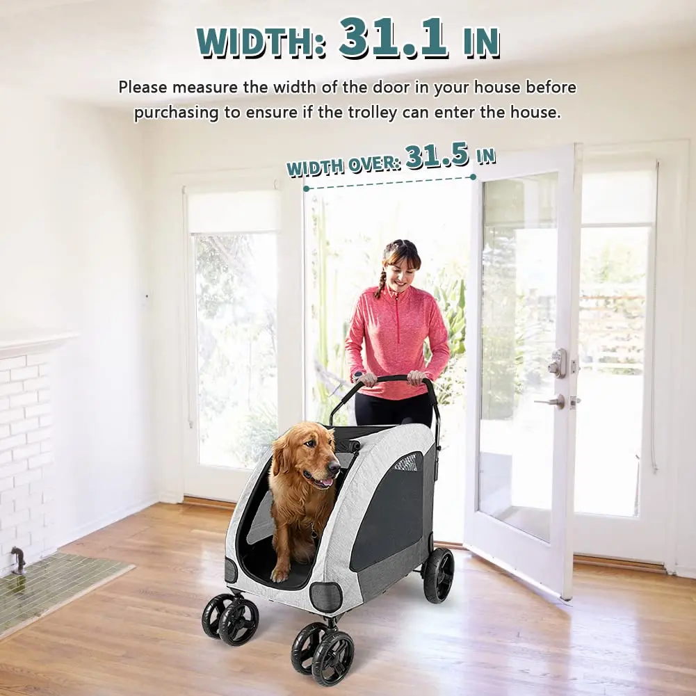 4 Wheel Dog Stroller for Large or 2 Dogs for Jogger Wagon Foldable Travel Carriage Can Easily Walk In/Out up to 110lbs