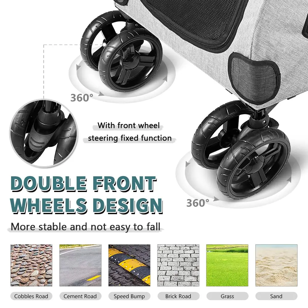 4 Wheel Dog Stroller for Large or 2 Dogs for Jogger Wagon Foldable Travel Carriage Can Easily Walk In/Out up to 110lbs