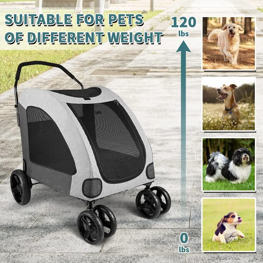 4 Wheel Dog Stroller for Large or 2 Dogs for Jogger Wagon Foldable Travel Carriage Can Easily Walk In/Out up to 110lbs
