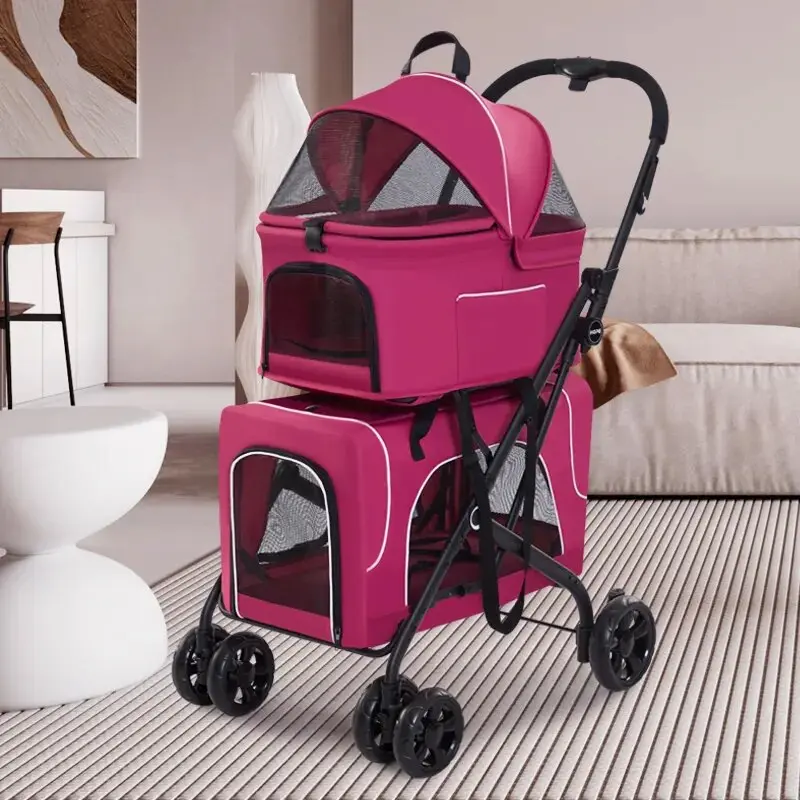 Removable Portable Folding Cat and Dog Stroller Outdoor Travel Separation Double Deck Pet Stroller
