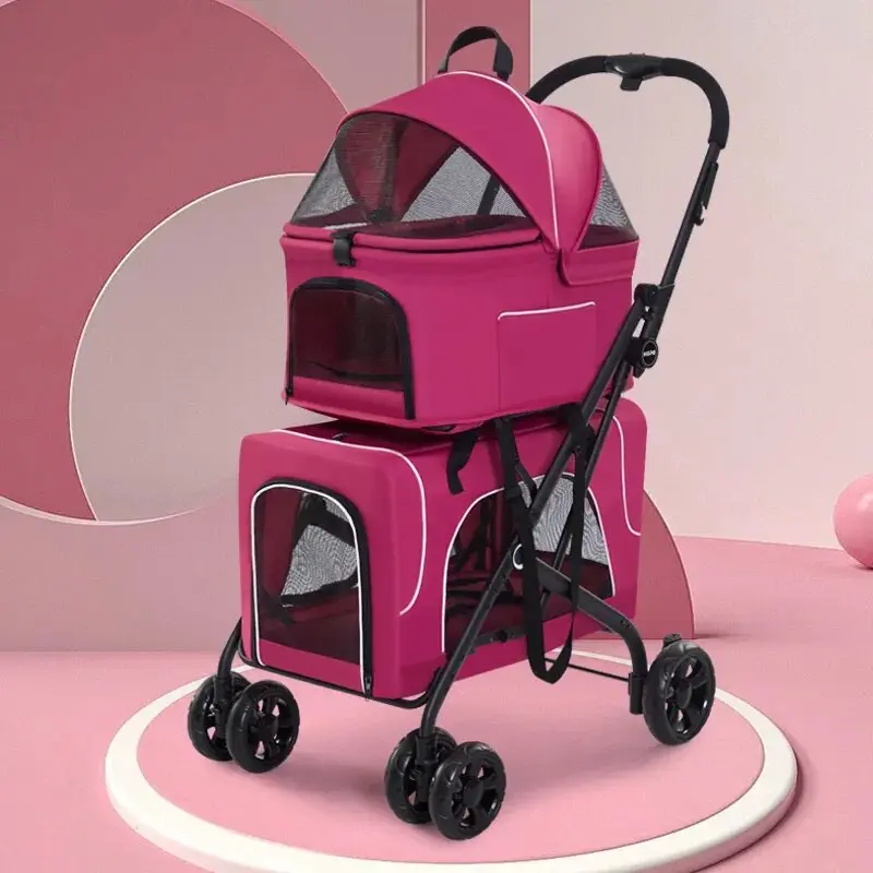 Removable Portable Folding Cat and Dog Stroller Outdoor Travel Separation Double Deck Pet Stroller