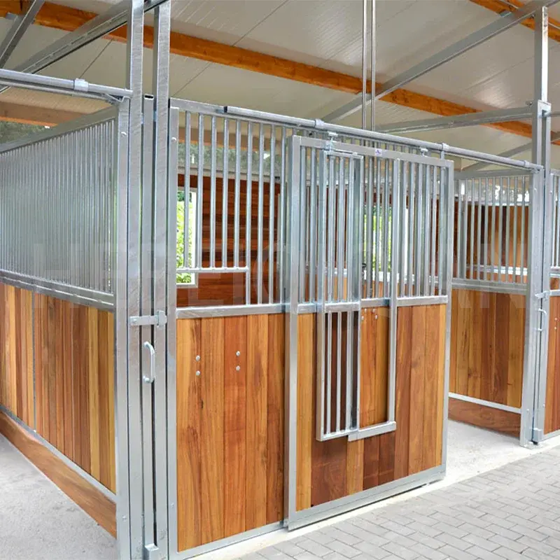Wholesale Customized Sliding Door Horse Stable Panels 3.6 m 4 m Prefabricated Bamboo Wooden Steel Galvanized Horse Stable Boxes