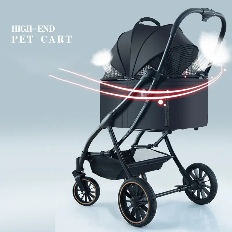 Luxury Pet Folding Stroller Carrier With Wheels Aluminum Alloy Steel Frame for Dog Cat Outdoor Walking Travel