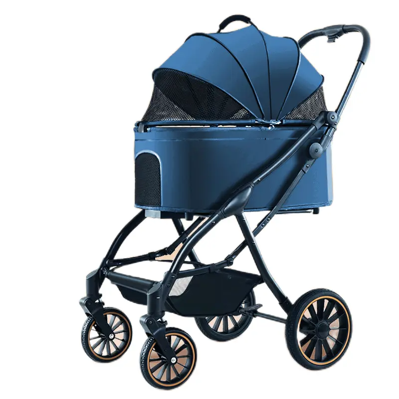 Luxury Pet Folding Stroller Carrier With Wheels Aluminum Alloy Steel Frame for Dog Cat Outdoor Walking Travel