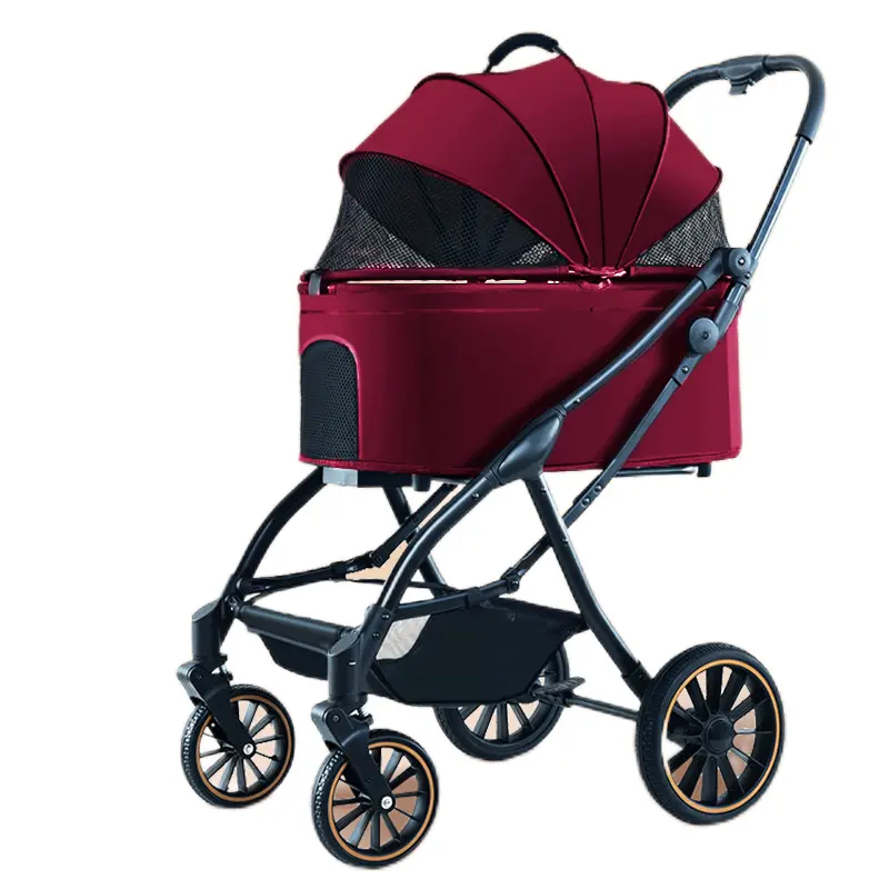 Luxury Pet Folding Stroller Carrier With Wheels Aluminum Alloy Steel Frame for Dog Cat Outdoor Walking Travel