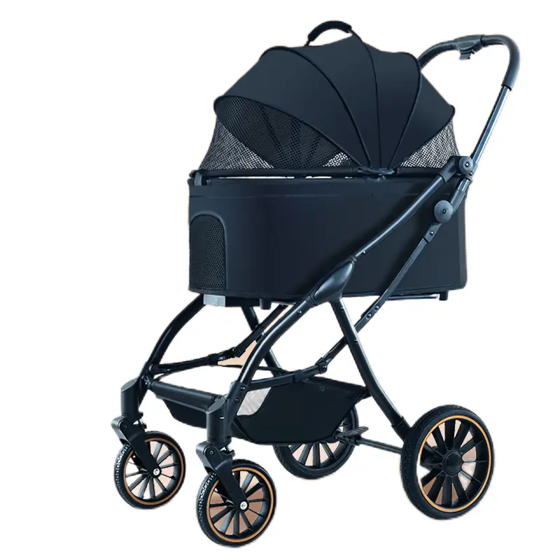 Luxury Pet Folding Stroller Carrier With Wheels Aluminum Alloy Steel Frame for Dog Cat Outdoor Walking Travel