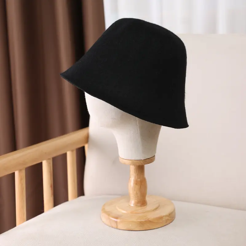 100%Pure Wool Women's Bucket Hat Korea Fashion Vintage Fisherman Panama Cap Autumn Winter Warm Soft  Foldable Wollen Chapeau
