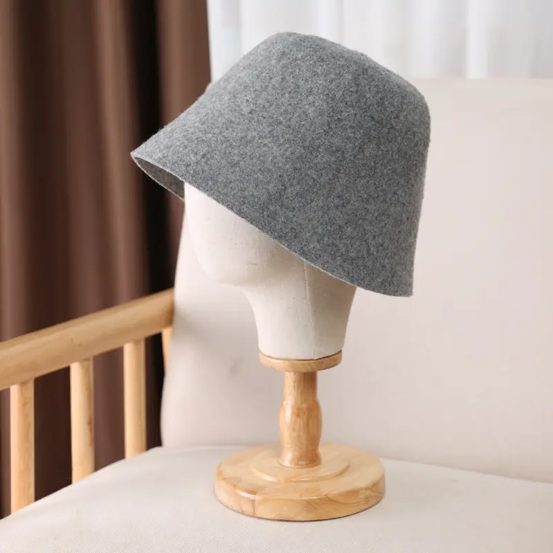 100%Pure Wool Women's Bucket Hat Korea Fashion Vintage Fisherman Panama Cap Autumn Winter Warm Soft  Foldable Wollen Chapeau
