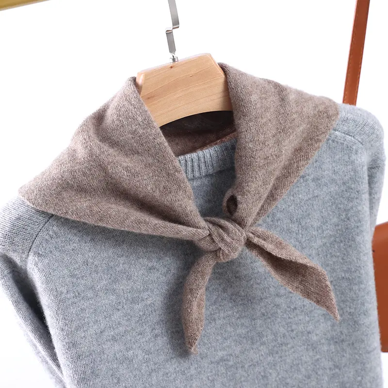 100% Wool Knitted Triangle Scarf For Women Soft Warm Cross Neck Cover Sweet Mini Small Fashion Fake Collar Wollen Wraps