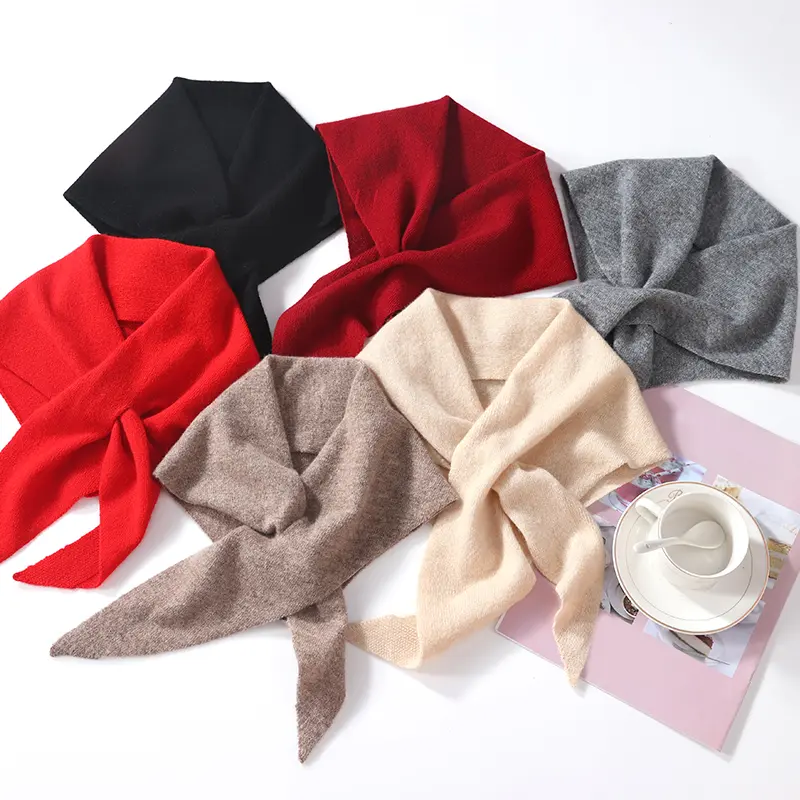 100% Wool Knitted Triangle Scarf For Women Soft Warm Cross Neck Cover Sweet Mini Small Fashion Fake Collar Wollen Wraps