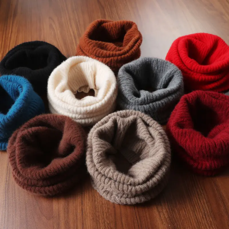 Women 100%Wool Ring Scarf Turtleneck False Collar One Loop Neckerchief Knitted Elastic Warm Soft Pattern Fashion Woolen Scarves