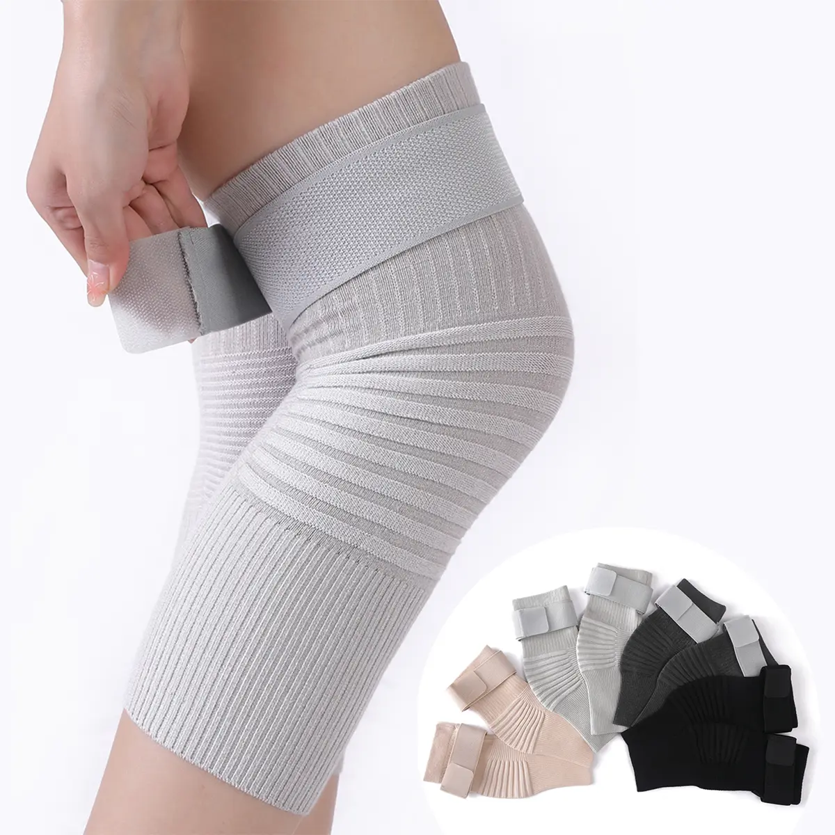 1Pair Bandage Adjustable Knee Brace Women Elastic NonSlip Cold Leg Knee Compression Outdoor Fitness Sports Support Kneepad
