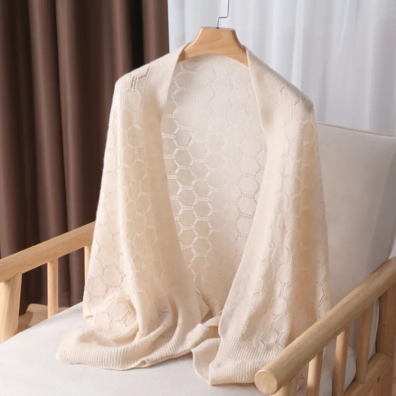 100% Pure Wool Knitted Wraps For Women 2Purposes Hollow Out Cardigan Cape Korea Fashion Pashmina Scarf Warm Soft Wollen Shawls