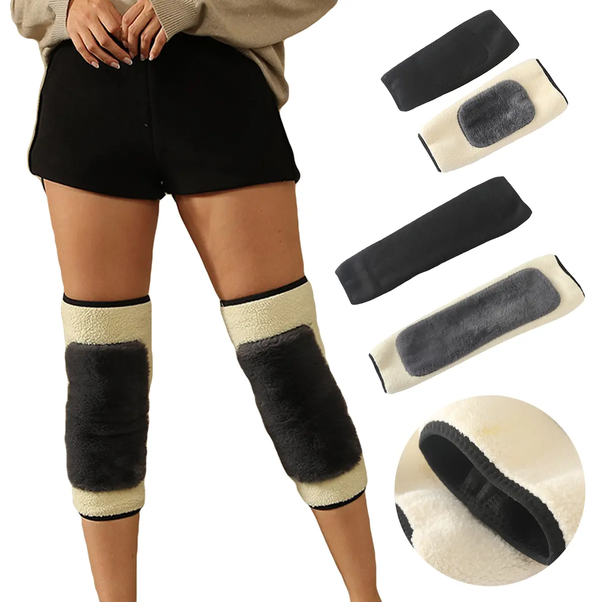 1 Pair Winter Thickened Thermal Knee Pad for Women Non-Slip Elastic Cold Leg Wool Kneepad Sport Brace Support Protector Leg Warm