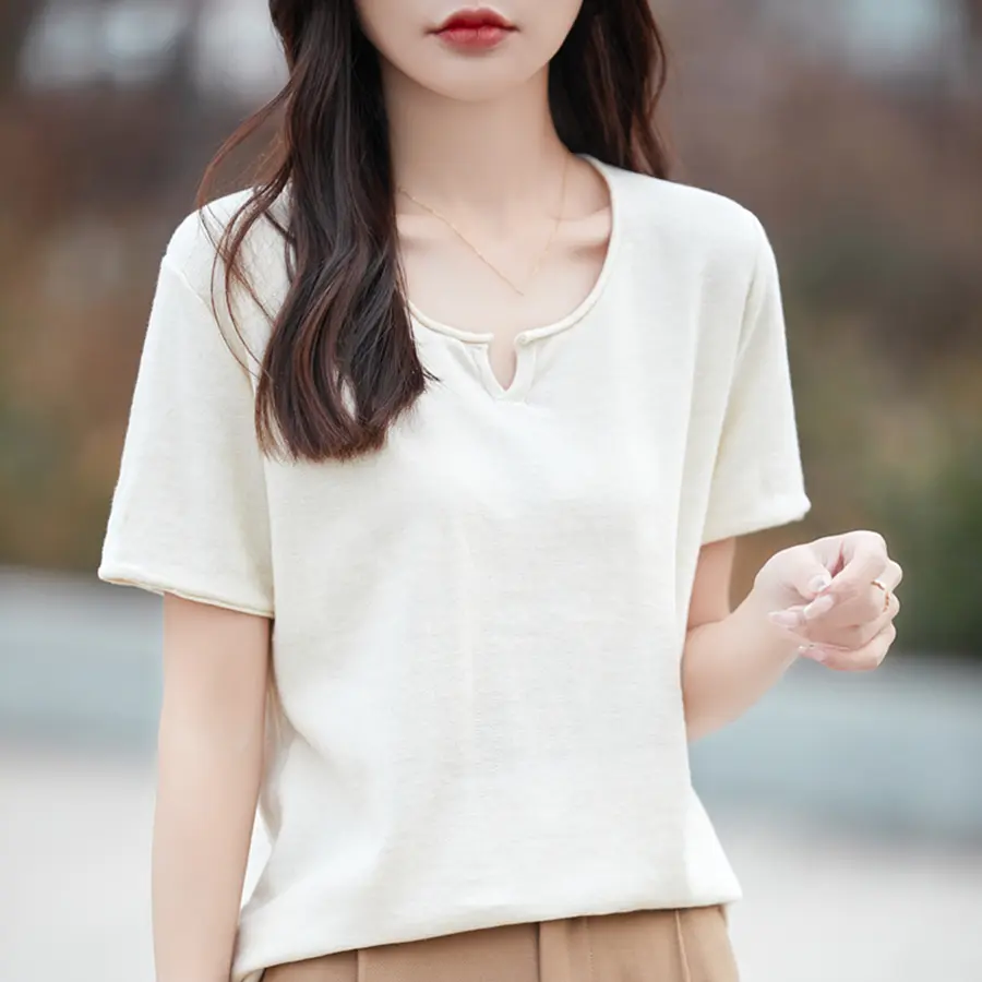 Solid Cotton T Shirt For Women Summer O-Neck Short Sleeve Casual Thin Pullovers Korea Fashion Tees Tops Female Girl
