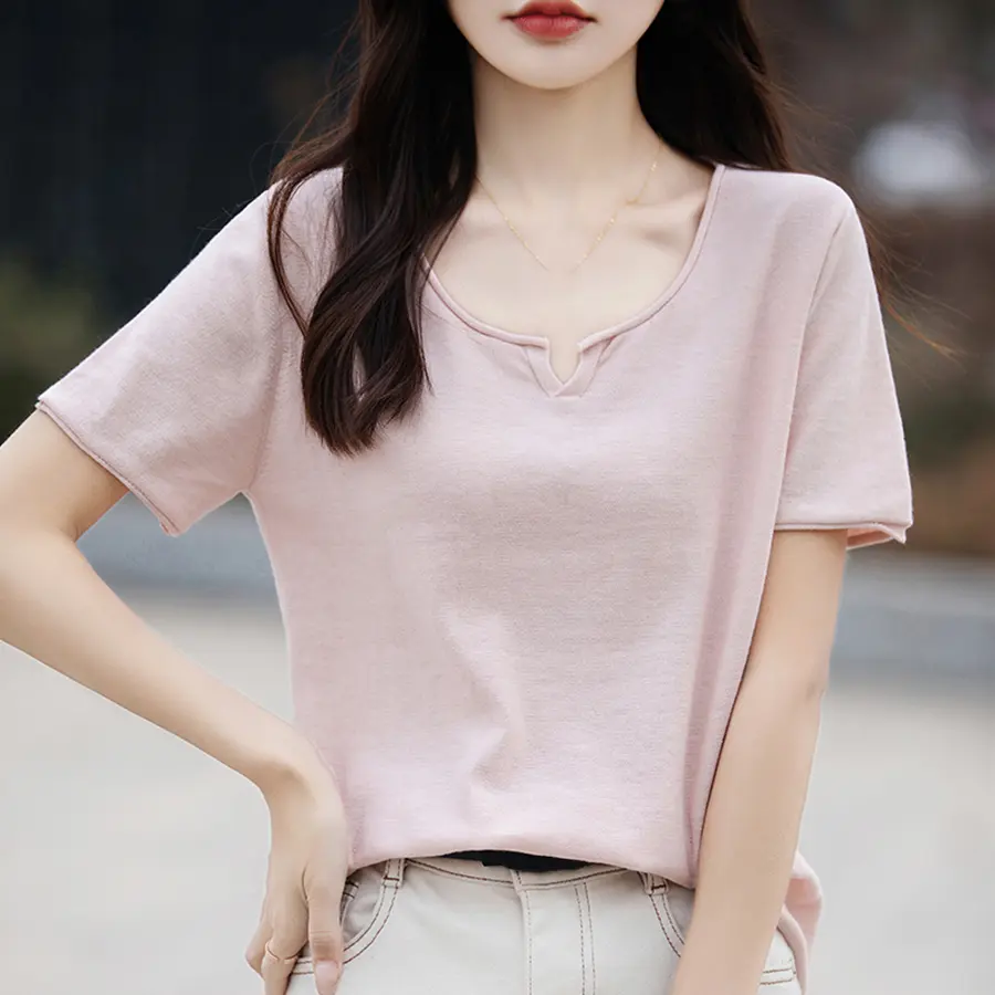 Solid Cotton T Shirt For Women Summer O-Neck Short Sleeve Casual Thin Pullovers Korea Fashion Tees Tops Female Girl