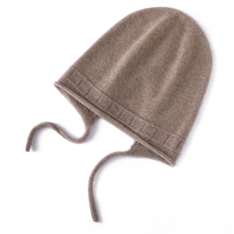 Women's Winter Knitted Hat 100% Cashmere Drawstring Beanies Solid Soft Warm Luxury Cashmere Ski Skullies Cap Y2K Hip Hop Bonnet