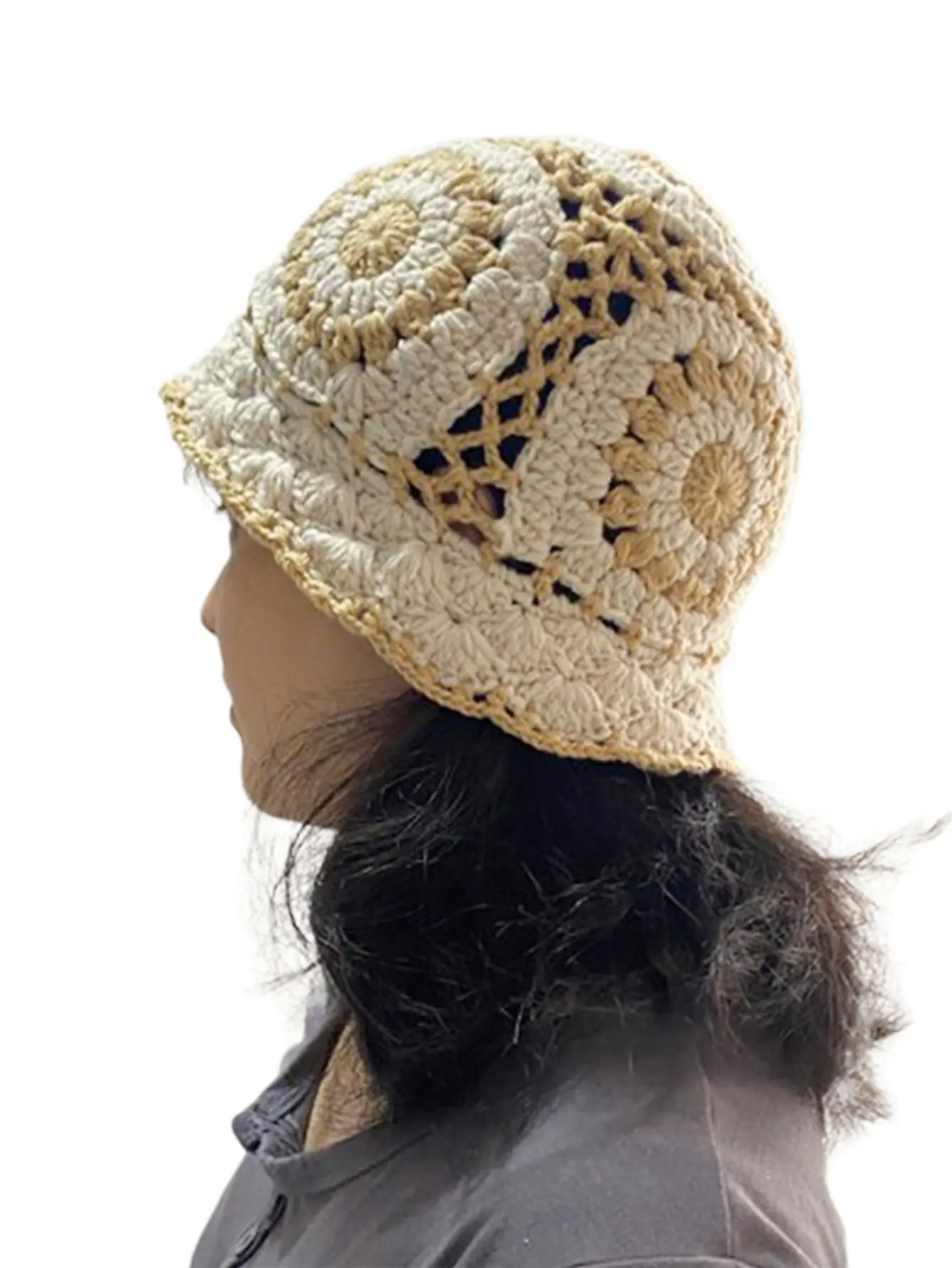 Knitted Handmade Crochet Bucke Hat Women Hollow Out Korean Fashion Beanies Y2k Bucket Hat Cotton Pullover Skullies Girl
