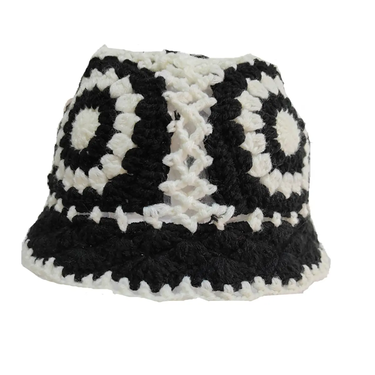Knitted Handmade Crochet Bucke Hat Women Hollow Out Korean Fashion Beanies Y2k Bucket Hat Cotton Pullover Skullies Girl