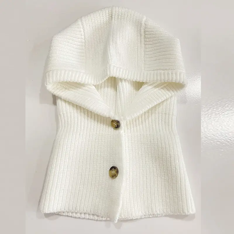 Winter Women Knitted Wool Beanies Adjustable Button Neck Face Protect  Balaclava Hat  Warm Soft Hooded Skullies Headgears Men