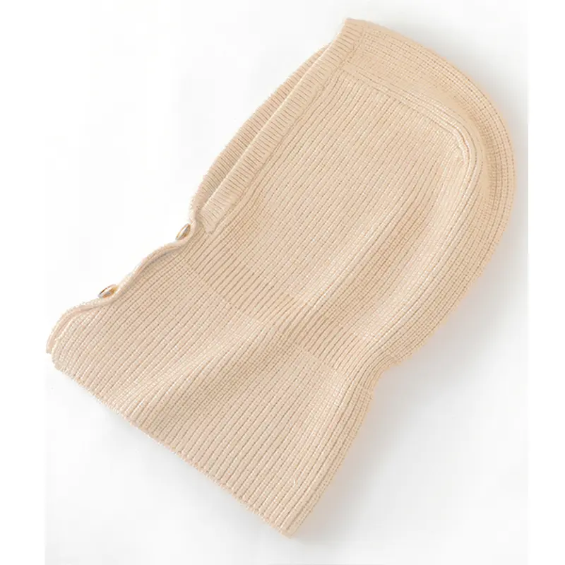 Winter Women Knitted Wool Beanies Adjustable Button Neck Face Protect  Balaclava Hat  Warm Soft Hooded Skullies Headgears Men