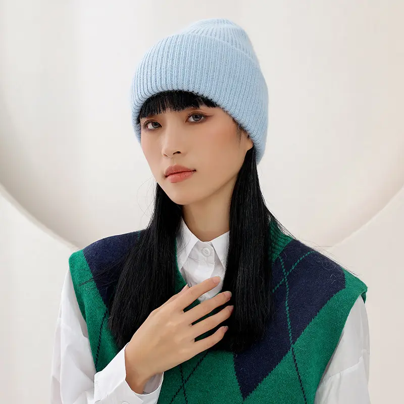 Women's Solid Color Rabbit Fur Hat with Thick Velvet and Warm Knitted Hat Cover for Autumn and Winter, Cycling Hat